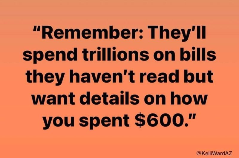 SixHundred Remember: They'll spend trillions on bills they haven't read but want details on how you spent $600."