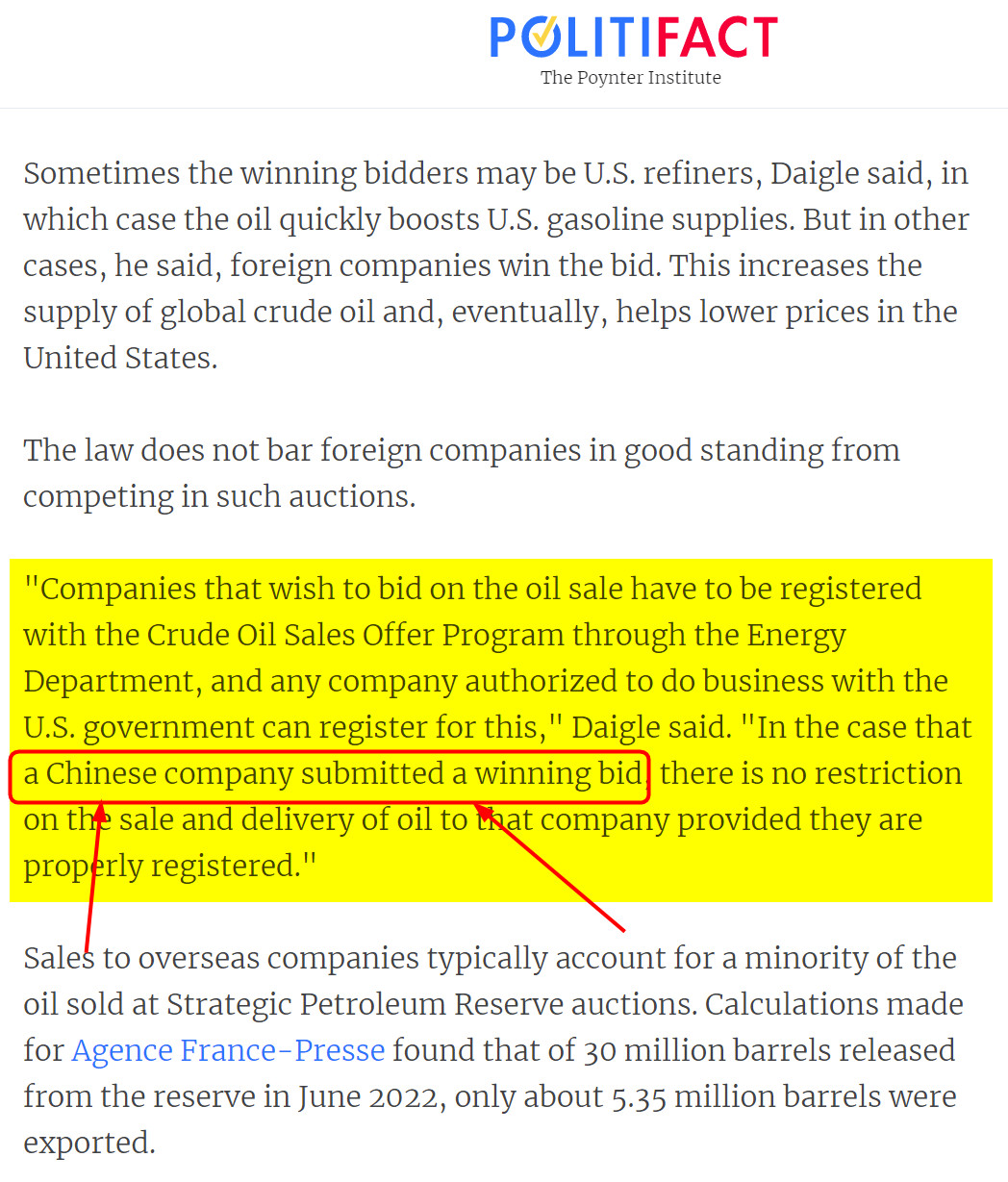 China buys US Oil China submitted the winning bid.